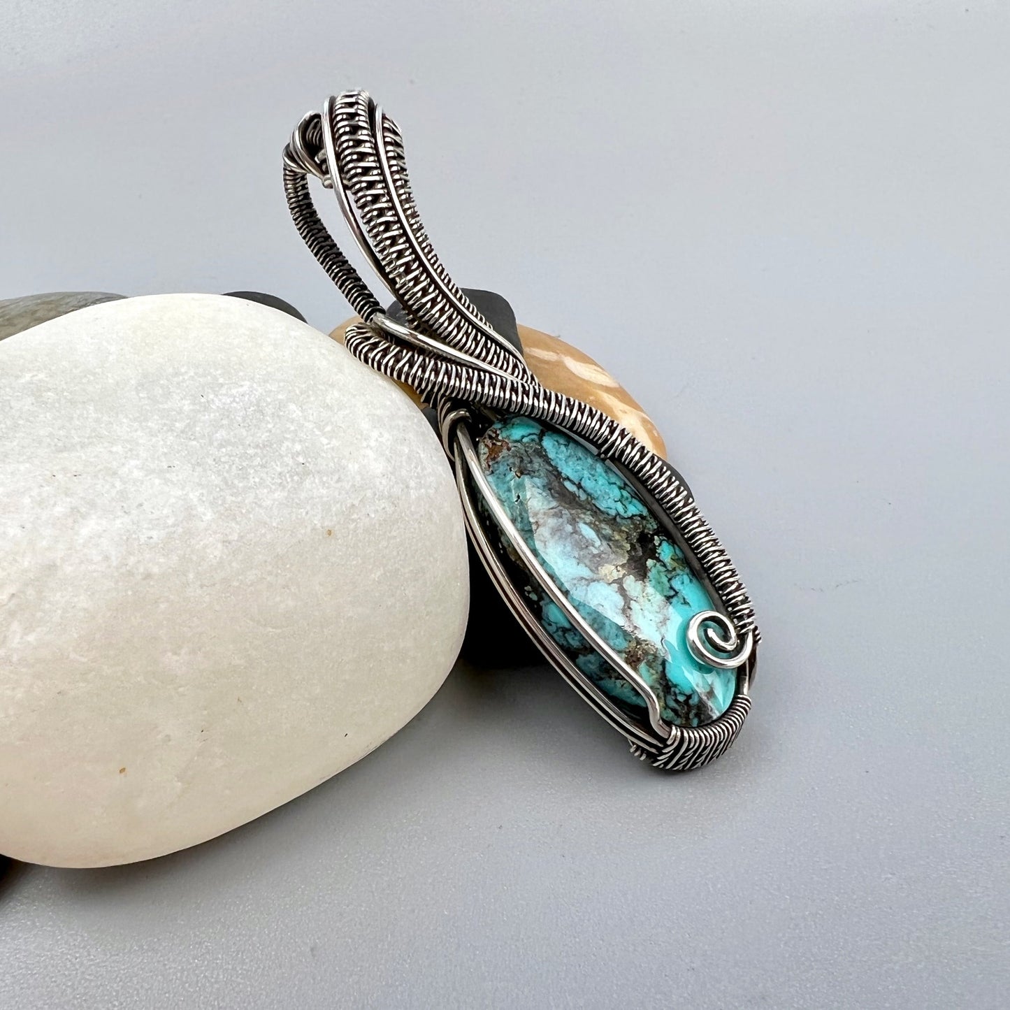 Elegant Swirly Silver Turquoise Pendant - Sterling Silver Dryad Pendant