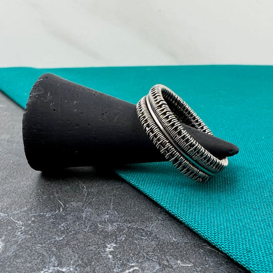 Wide Wirewoven Intricate Silver Ring Band