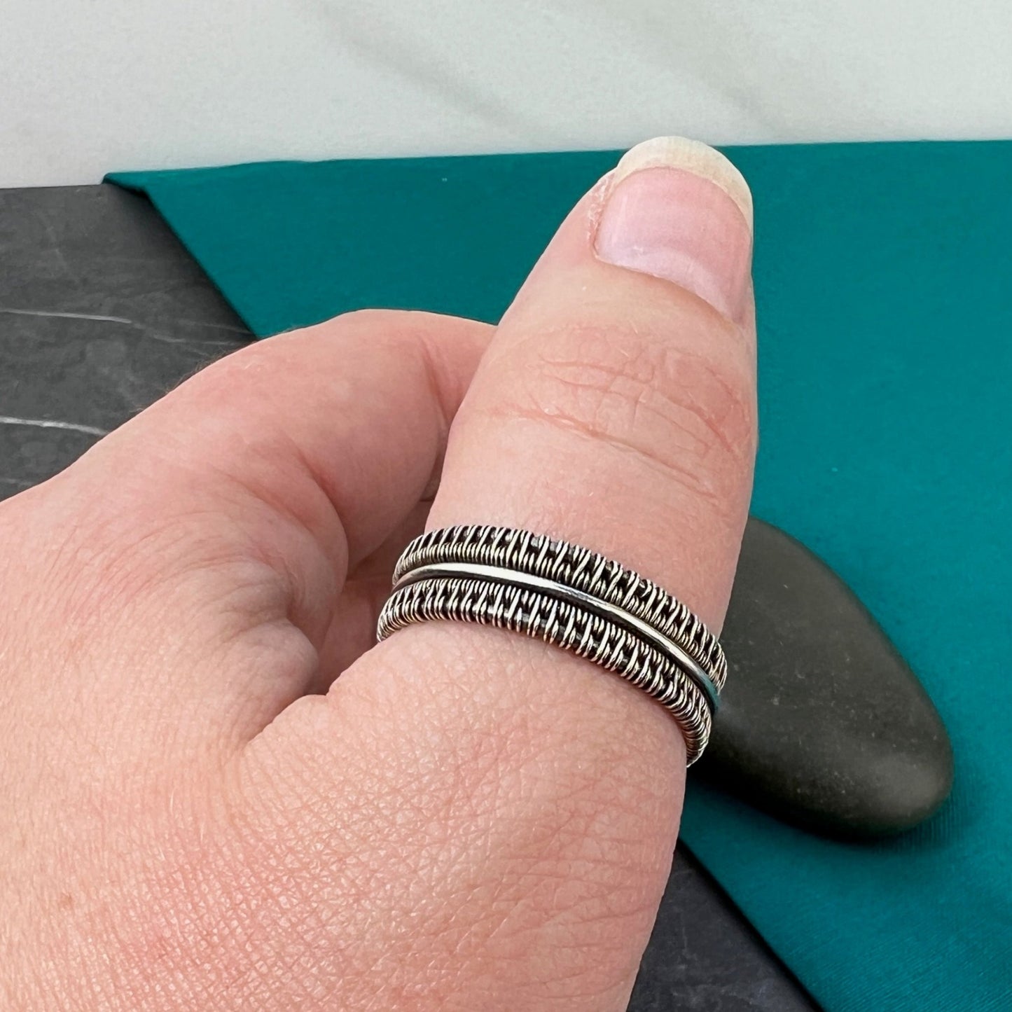 Wide Wirewoven Intricate Silver Ring Band