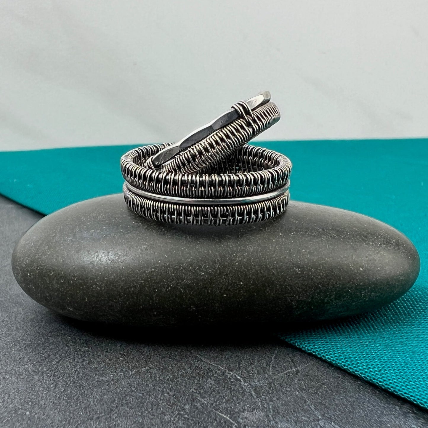Wide Wirewoven Intricate Silver Ring Band