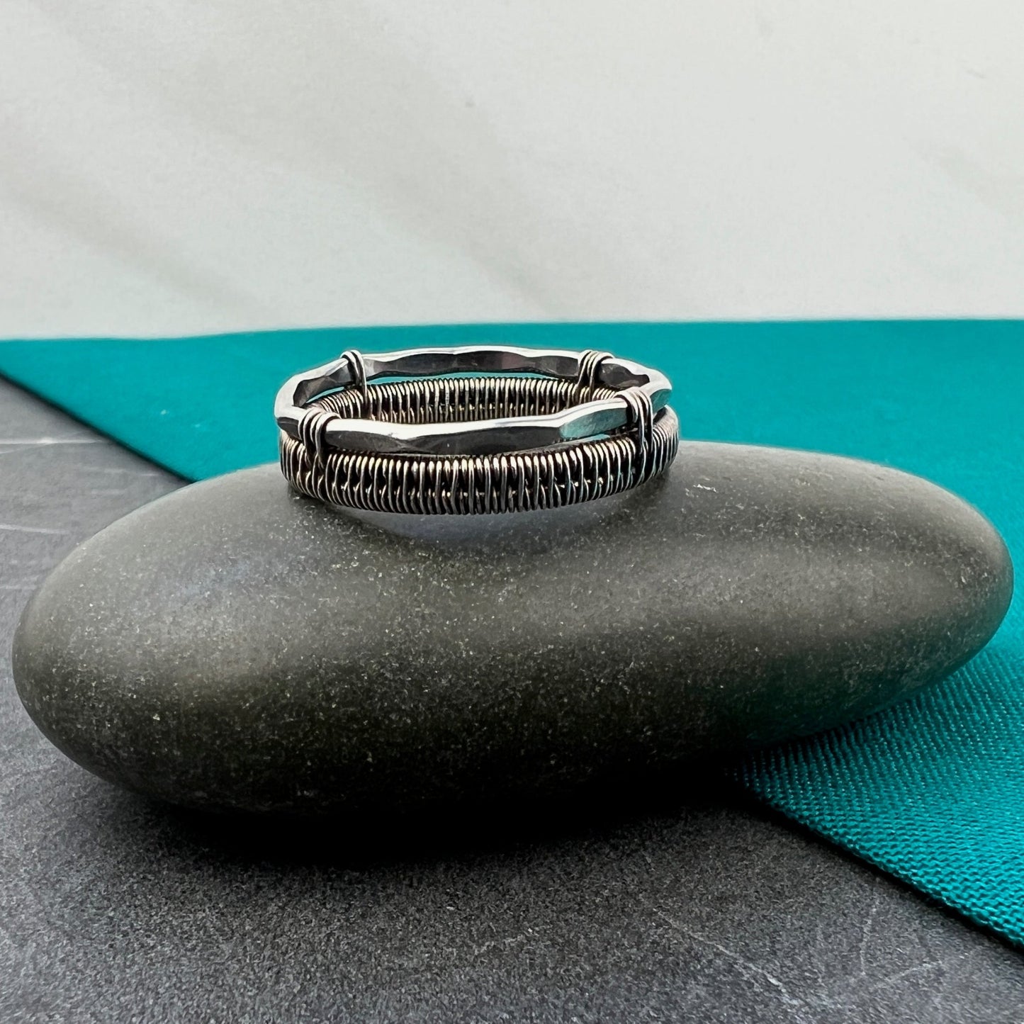 Woven & Hammered Silver Ring - Artisan Statement Piece