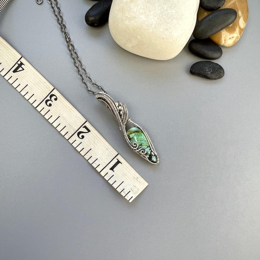 Sterling Silver Turquoise Pendant with Elegant Woven Accents - Silver Dryad Pendant