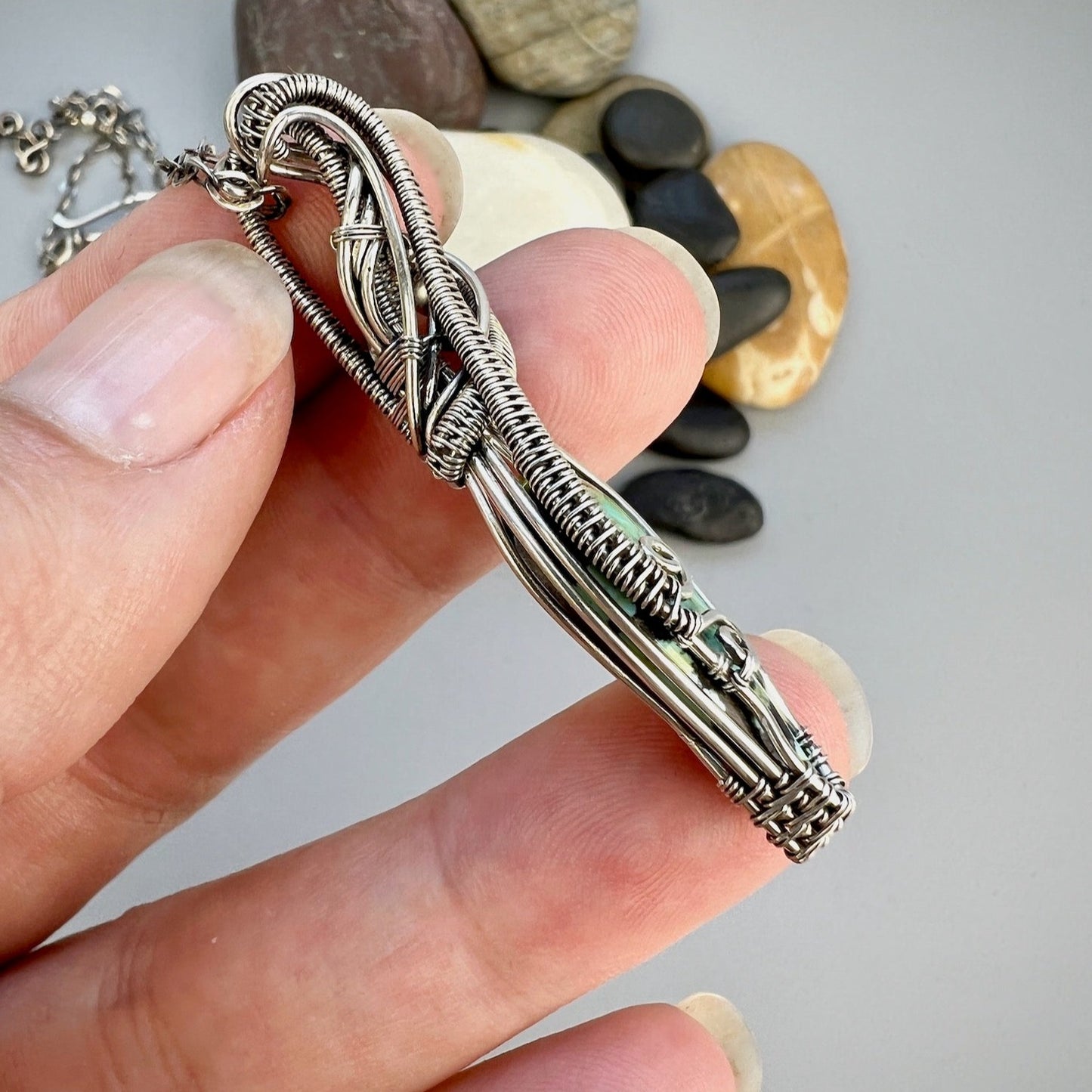 Sterling Silver Turquoise Pendant with Elegant Woven Accents - Silver Dryad Pendant