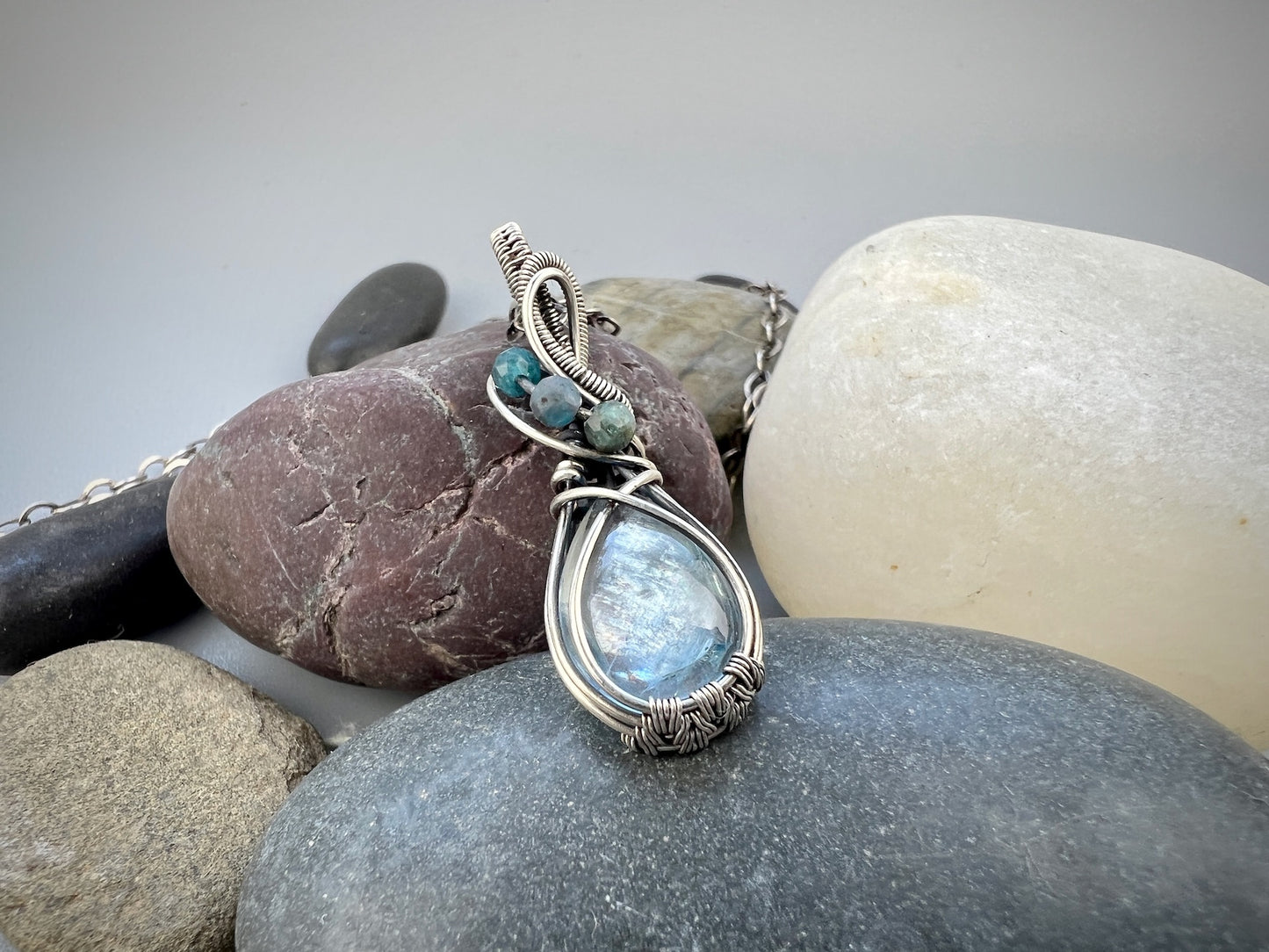 Sterling Silver Topaz Pendant - Dainty Wirewoven Topaz Necklace