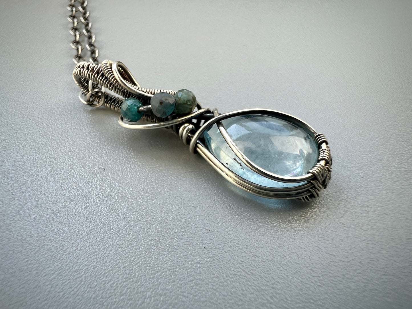 Sterling Silver Topaz Pendant - Dainty Wirewoven Topaz Necklace