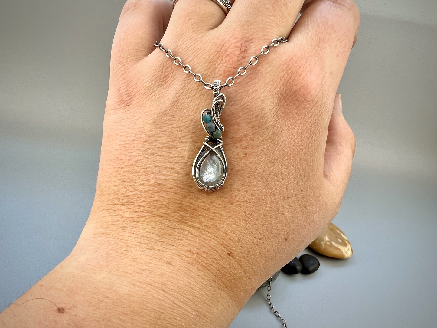 Sterling Silver Topaz Pendant - Dainty Wirewoven Topaz Necklace