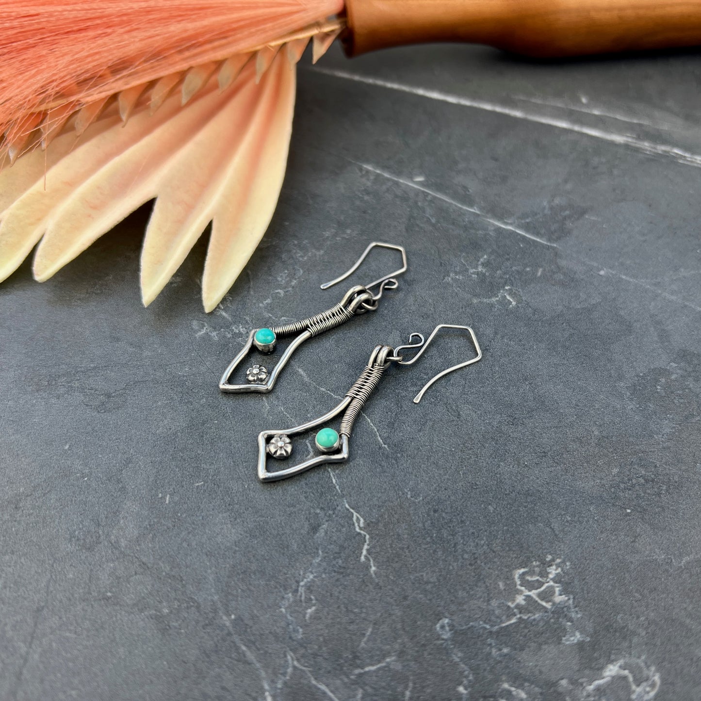 Tyrone Turquoise Bloom Dangle Earrings - Sterling Silver