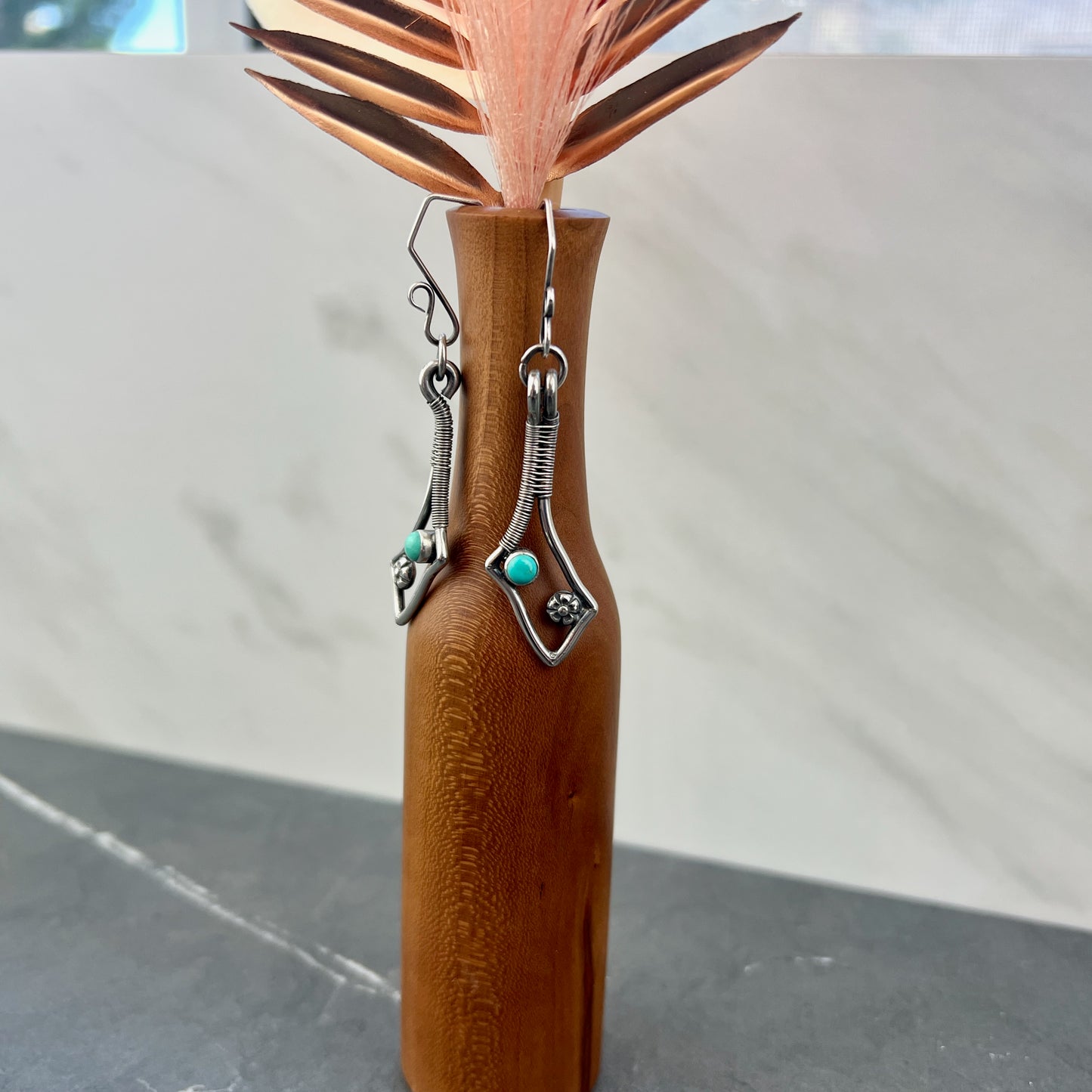Tyrone Turquoise Bloom Dangle Earrings - Sterling Silver