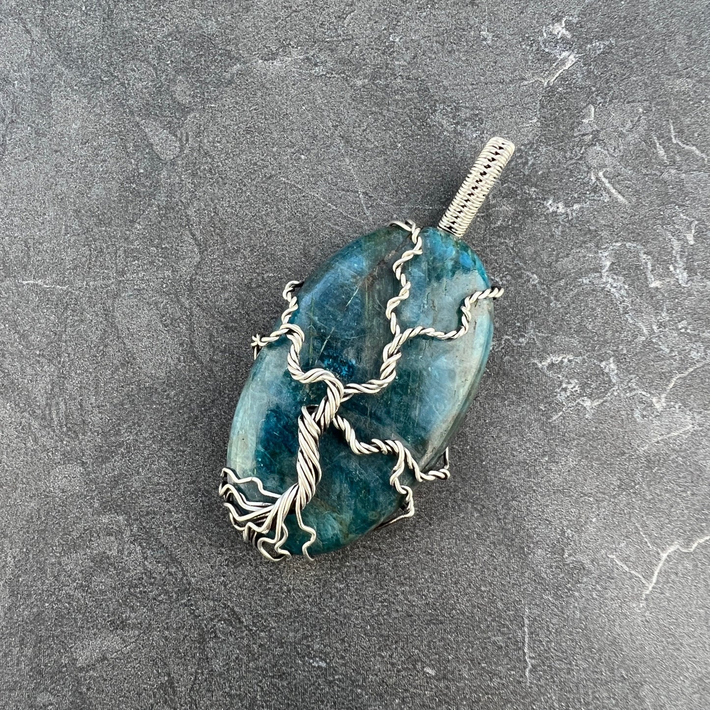 Sterling Silver Apatite Pendant - Tree of Life Pendant