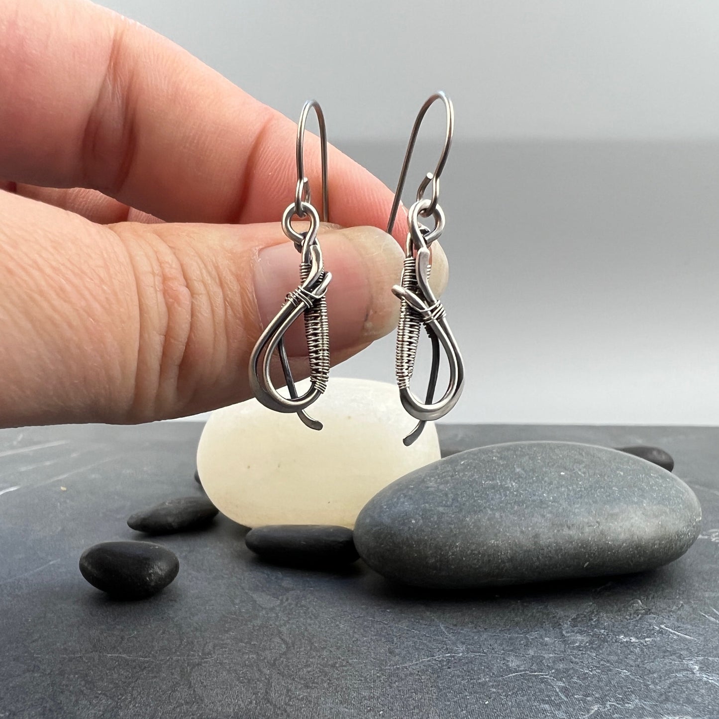 Handcrafted Sterling Silver Tear Drop Earrings | Intricate Wire Woven Design