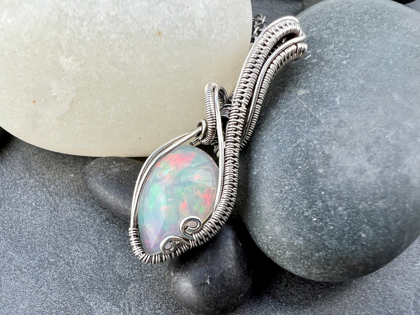 Large Elegant Silver Opal Pendant - Amazing Ethiopian Opal Pendant