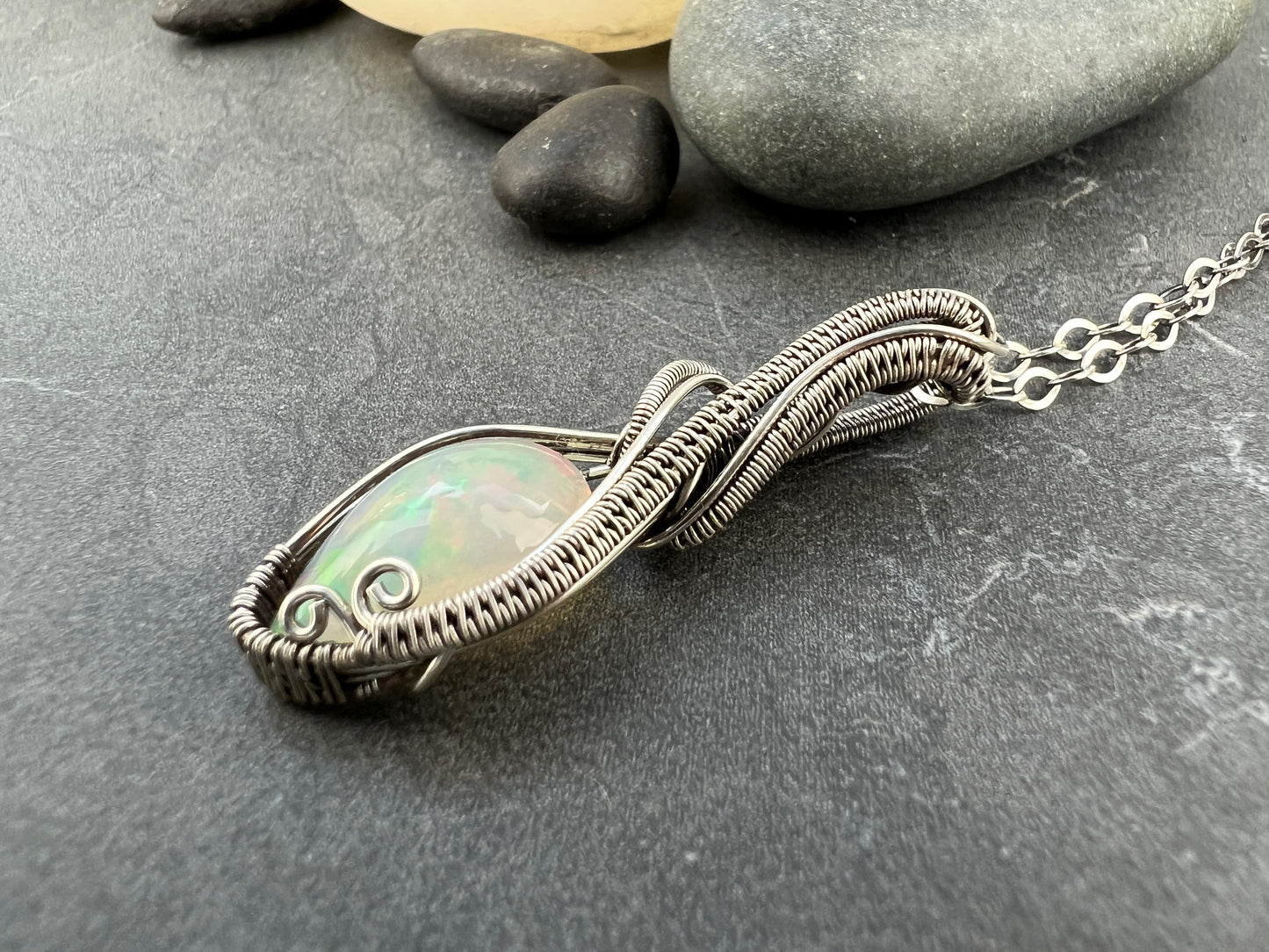 Large Elegant Silver Opal Pendant - Amazing Ethiopian Opal Pendant