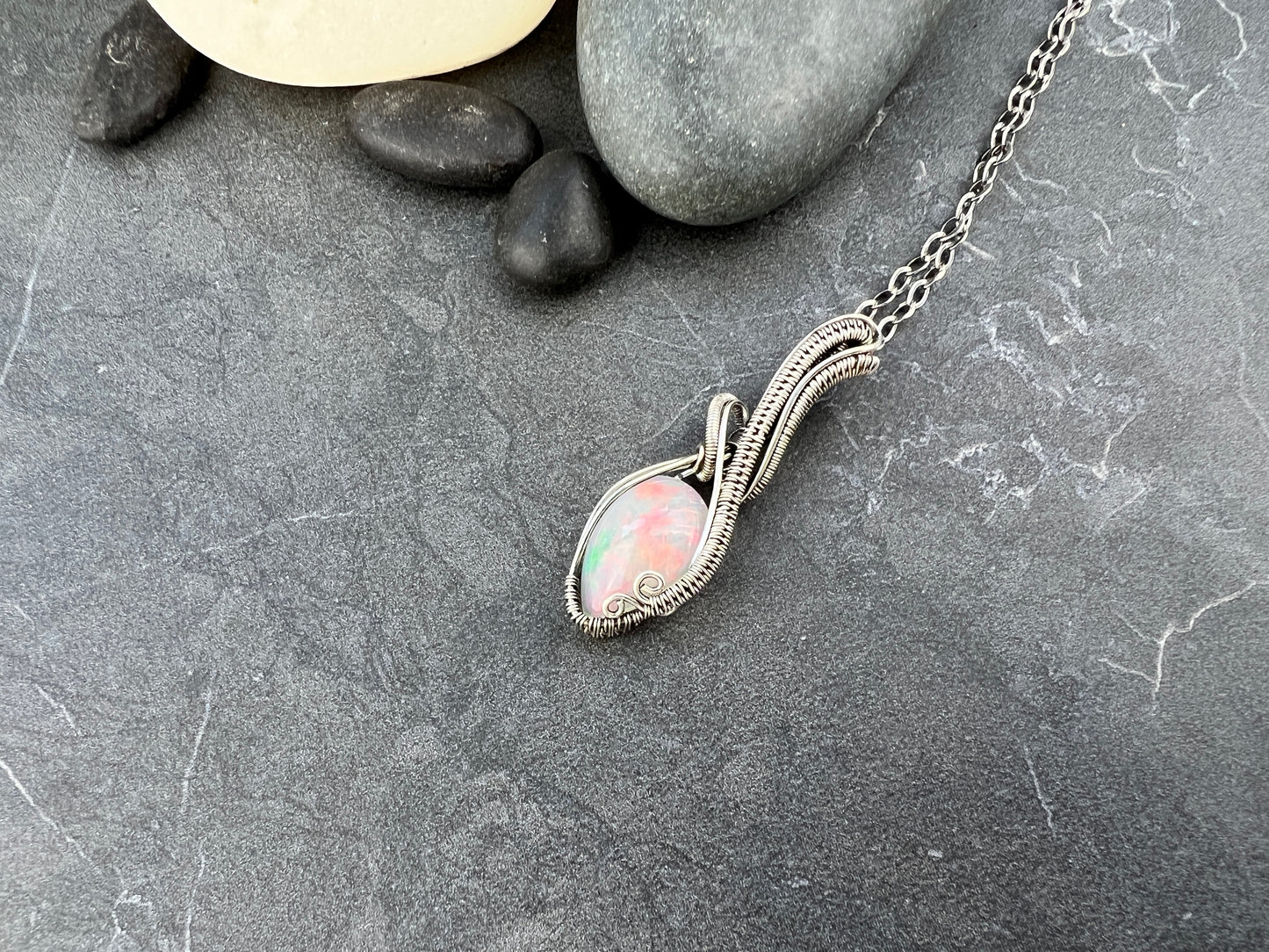 Large Elegant Silver Opal Pendant - Amazing Ethiopian Opal Pendant