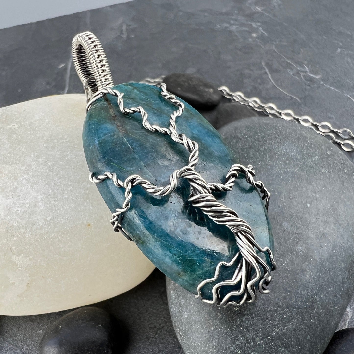 Sterling Silver Apatite Pendant - Tree of Life Pendant