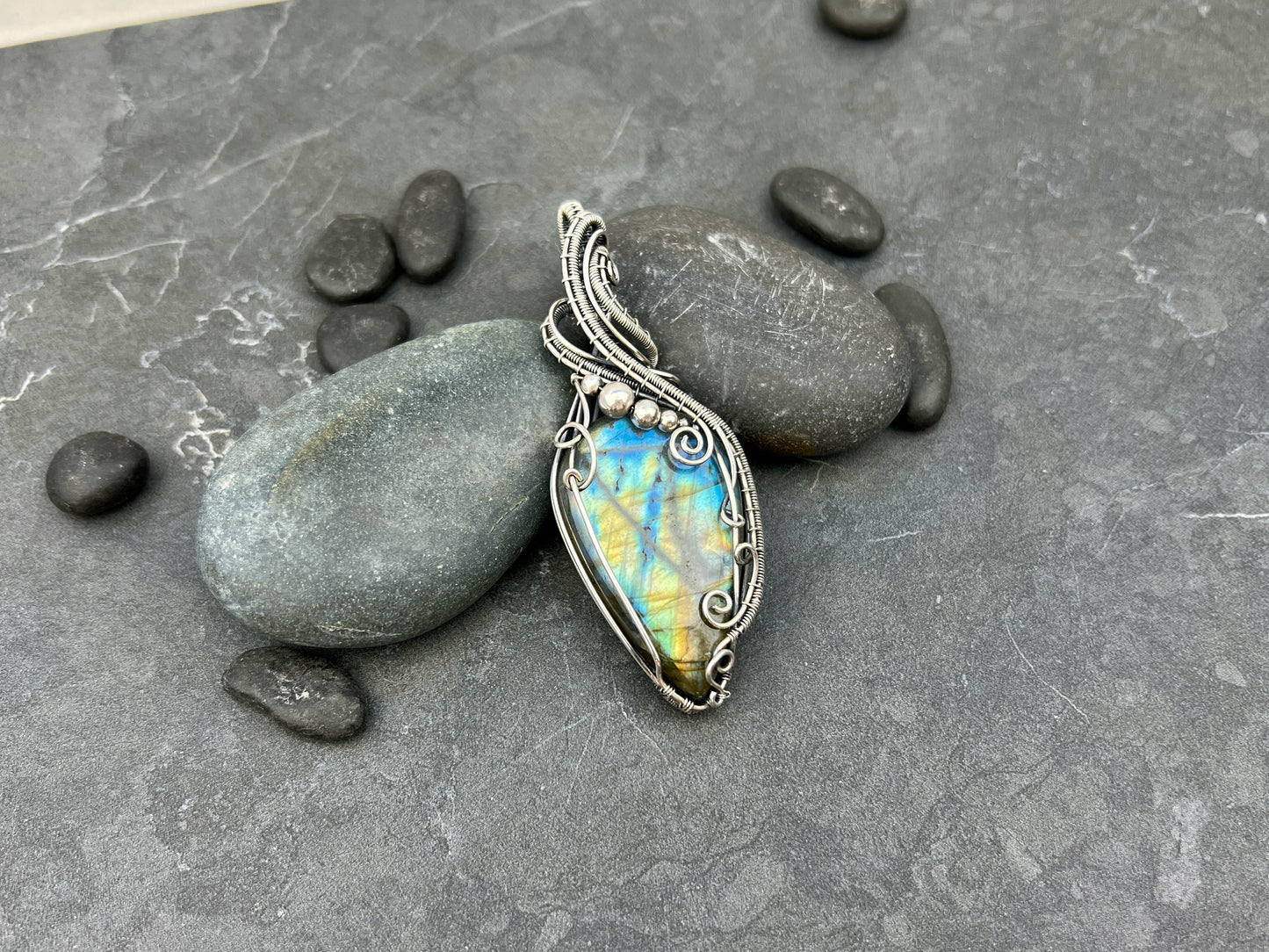 Swirly Silver Labradorite Pendant - Large Sterling Silver Statement Pendant