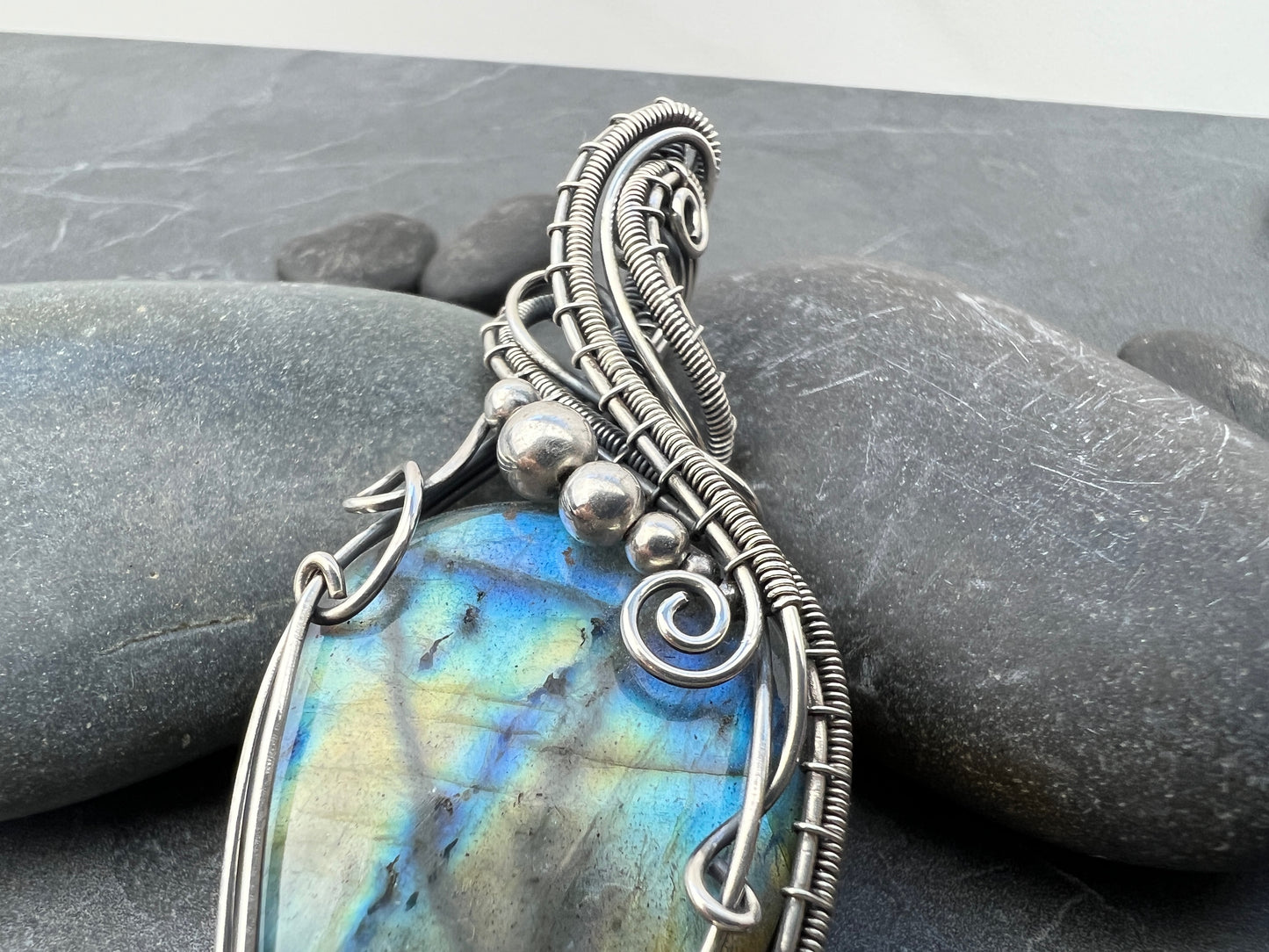 Swirly Silver Labradorite Pendant - Large Sterling Silver Statement Pendant