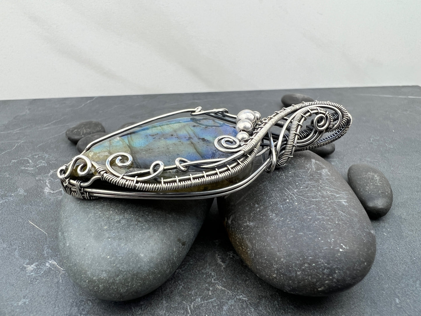 Swirly Silver Labradorite Pendant - Large Sterling Silver Statement Pendant