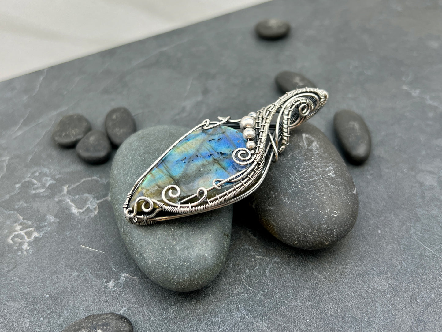 Swirly Silver Labradorite Pendant - Large Sterling Silver Statement Pendant