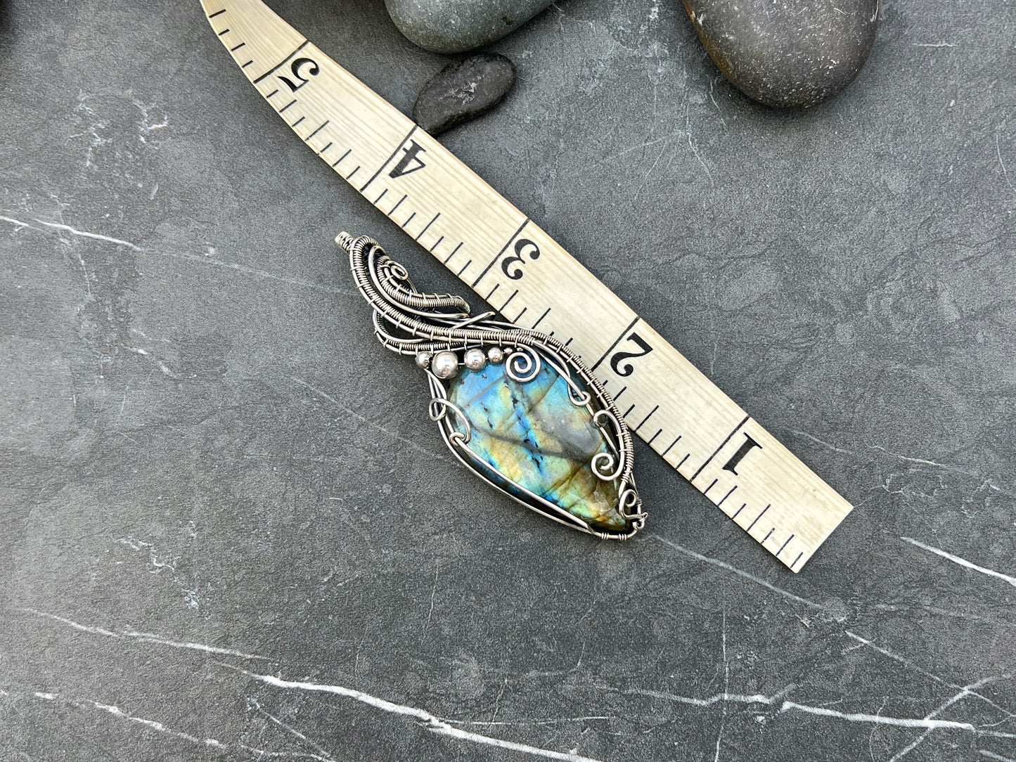 Swirly Silver Labradorite Pendant - Large Sterling Silver Statement Pendant