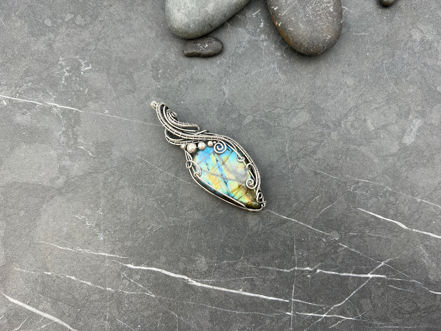 Swirly Silver Labradorite Pendant - Large Sterling Silver Statement Pendant