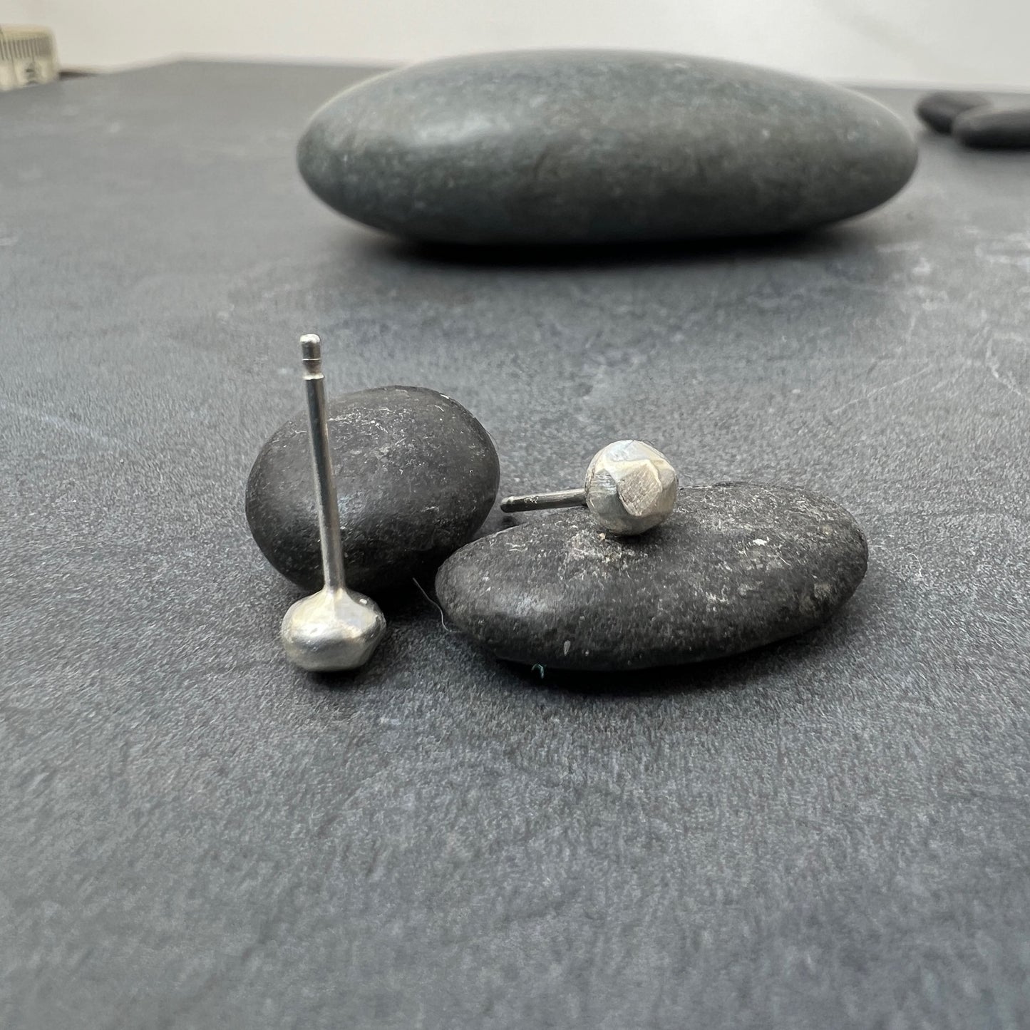 Recycled Sterling Silver Stud Earrings - Subtle Faceted Design - Handcrafted Jewelry