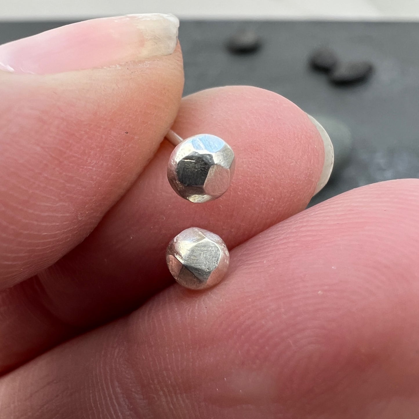 Recycled Sterling Silver Stud Earrings - Subtle Faceted Design - Handcrafted Jewelry
