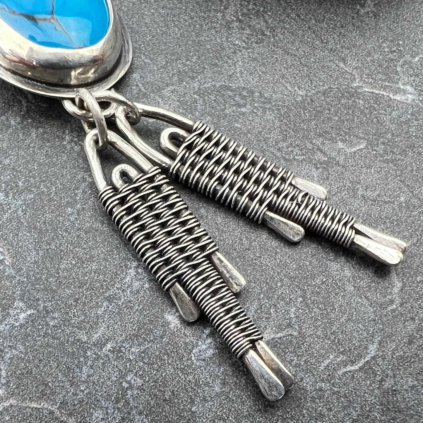 Turquoise "bolo" Pendant with Woven Dangles