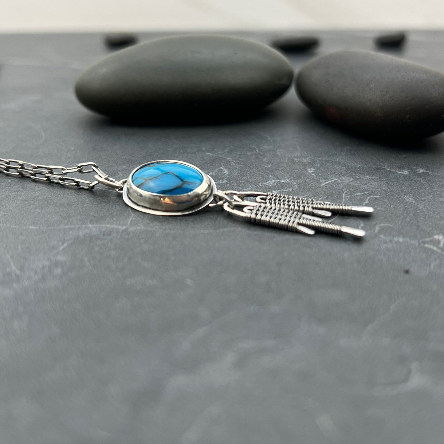 Turquoise "bolo" Pendant with Woven Dangles
