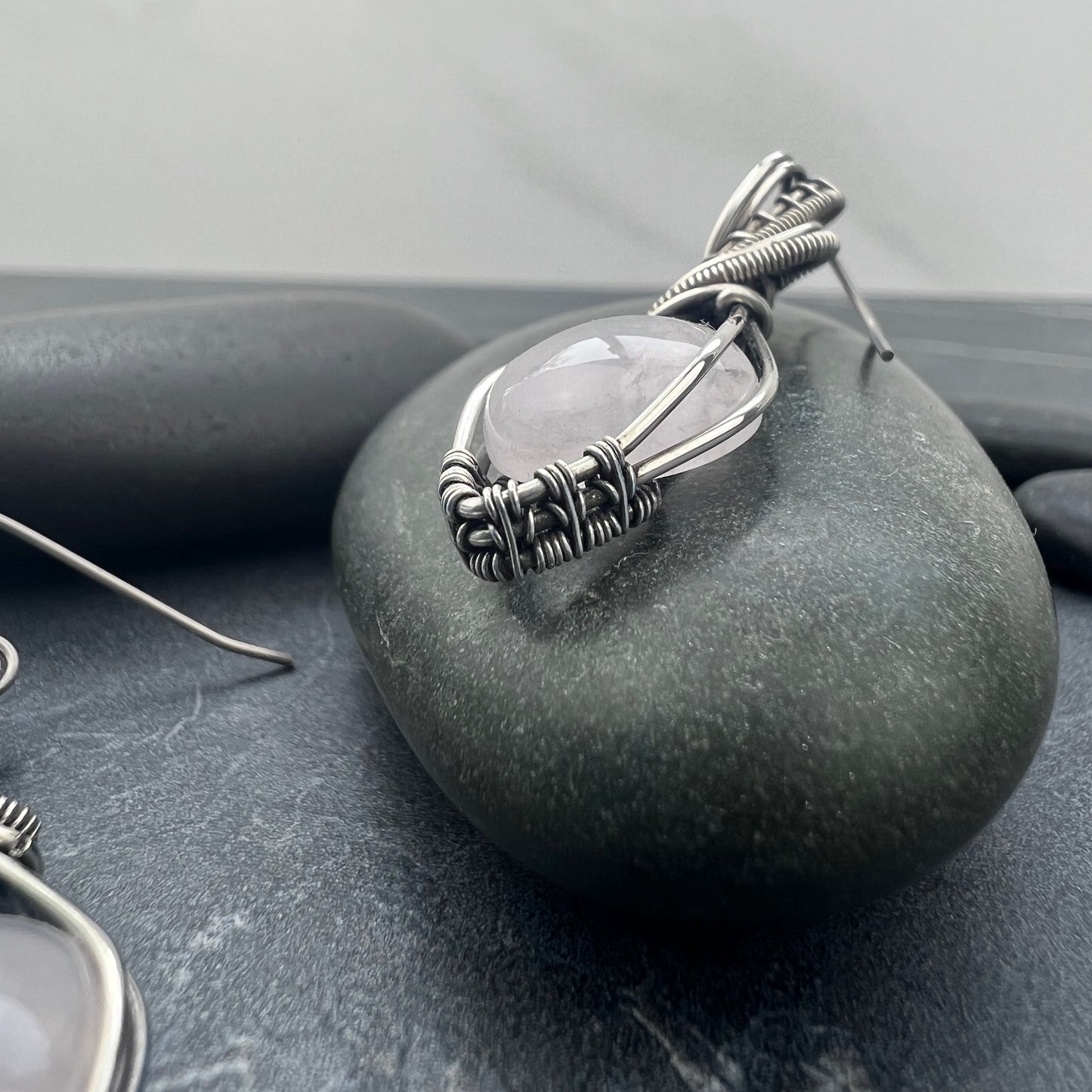 Handcrafted Sterling Silver Rose Quartz Earrings | Unique Artistic Design
