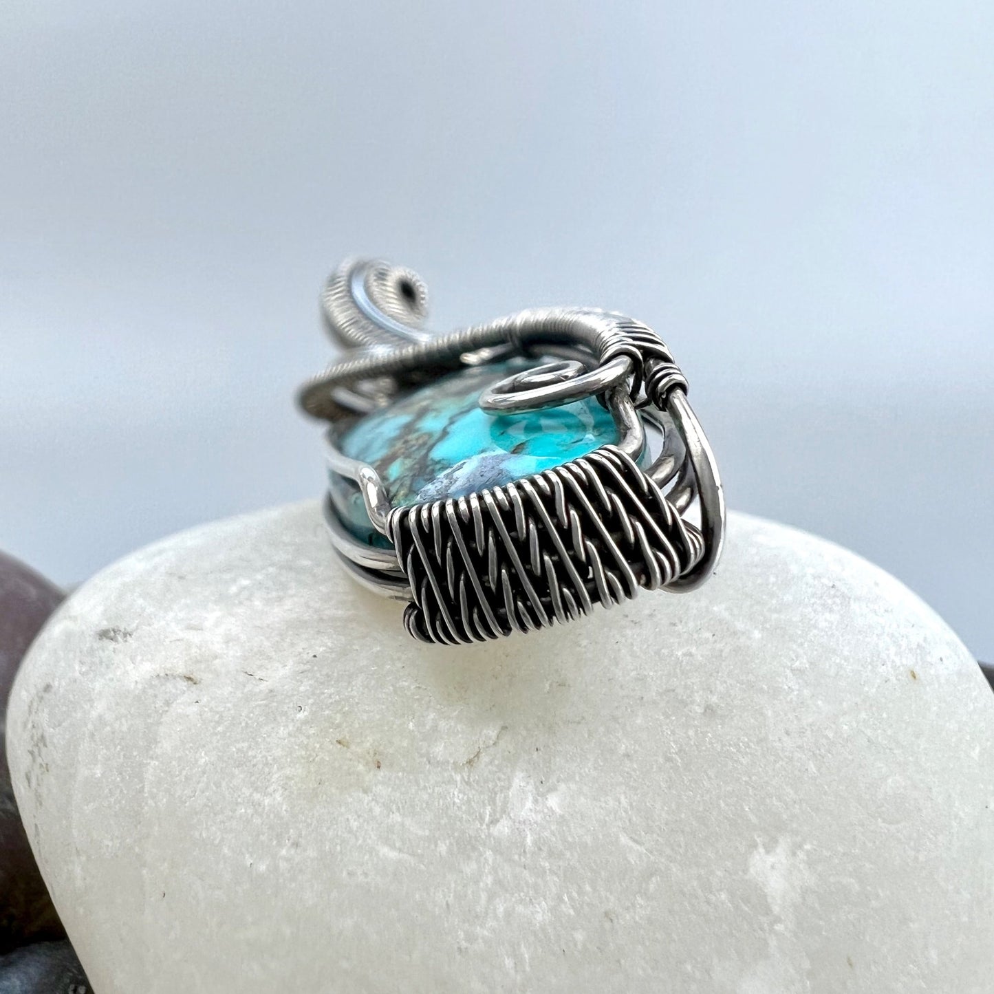 Elegant Swirly Silver Turquoise Pendant - Sterling Silver Dryad Pendant