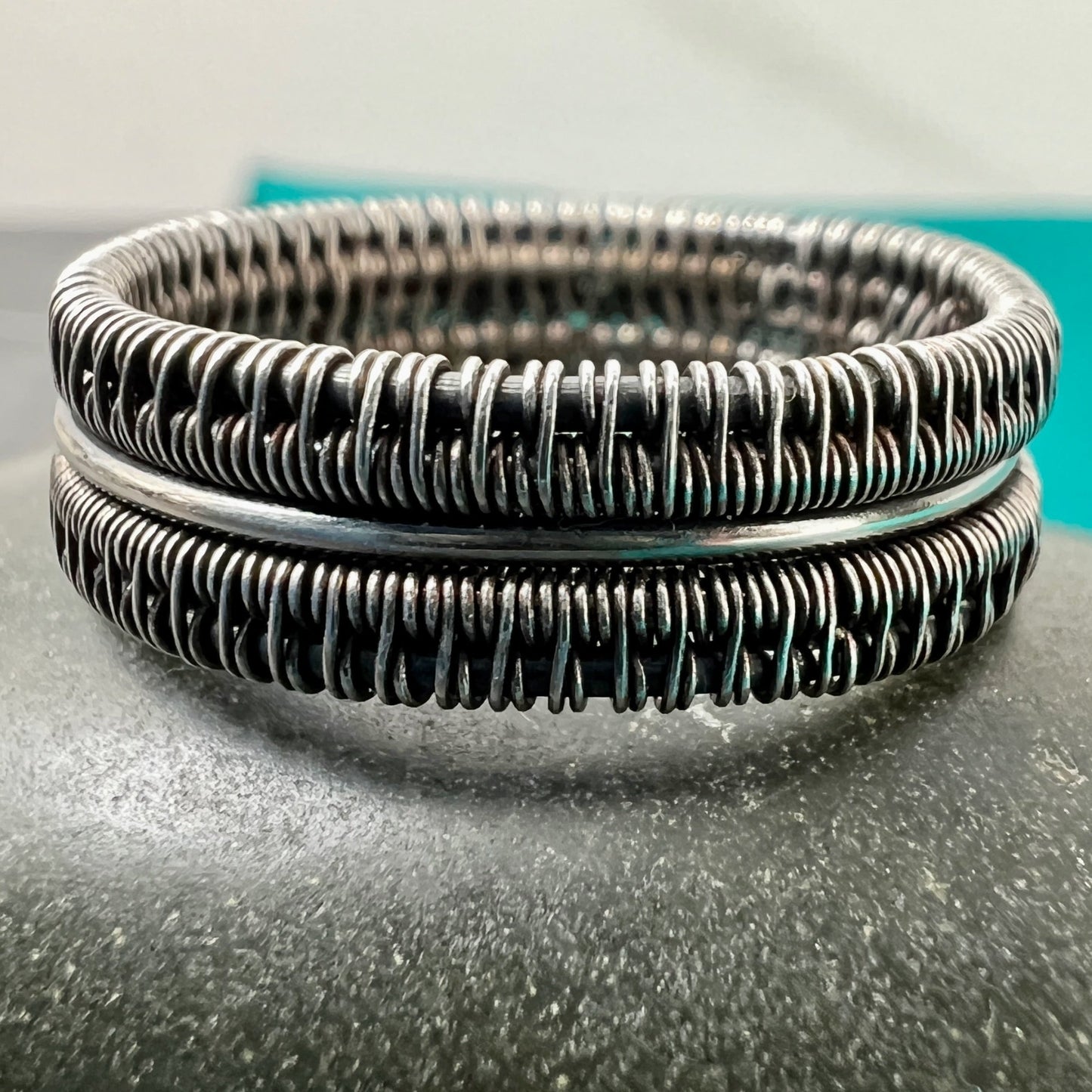 Wide Wirewoven Intricate Silver Ring Band