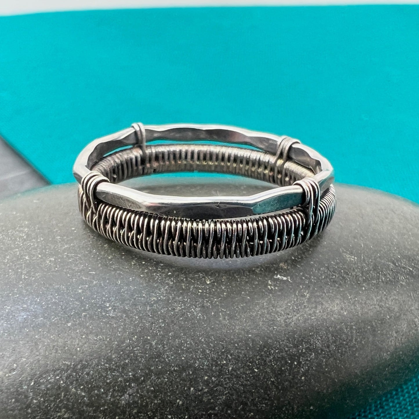 Woven & Hammered Silver Ring - Artisan Statement Piece