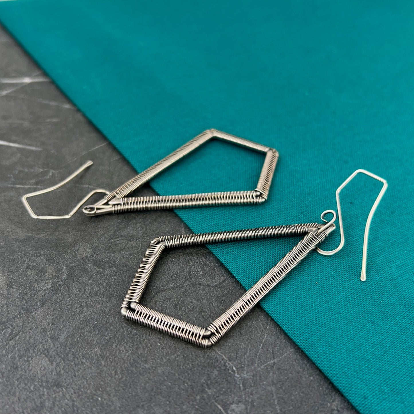 Wirewoven Sterling Silver Kite Statement Earrings