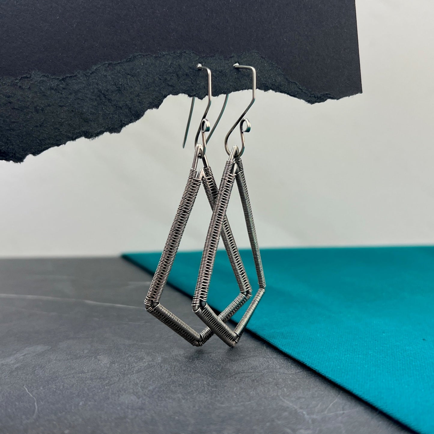 Wirewoven Sterling Silver Kite Statement Earrings