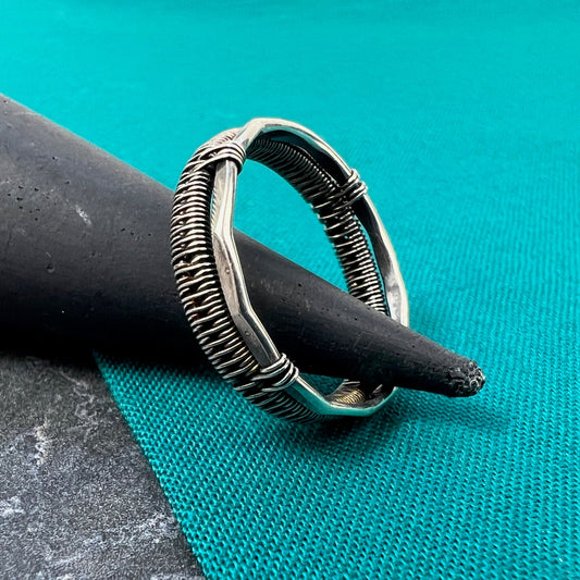 Woven & Hammered Silver Ring - Artisan Statement Piece