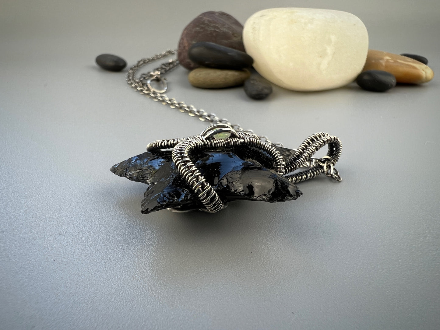 Sterling Silver Obsidian Star Pendant - Obsidian and Opal Pendant