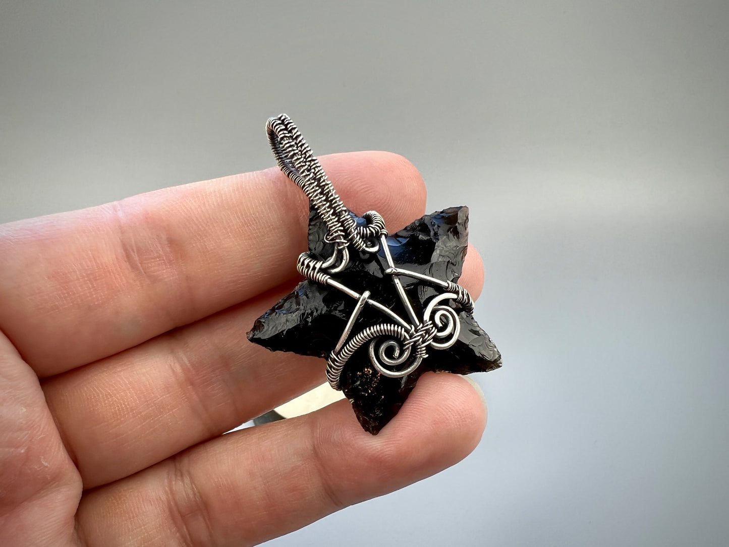 Sterling Silver Obsidian Star Pendant - Obsidian and Opal Pendant
