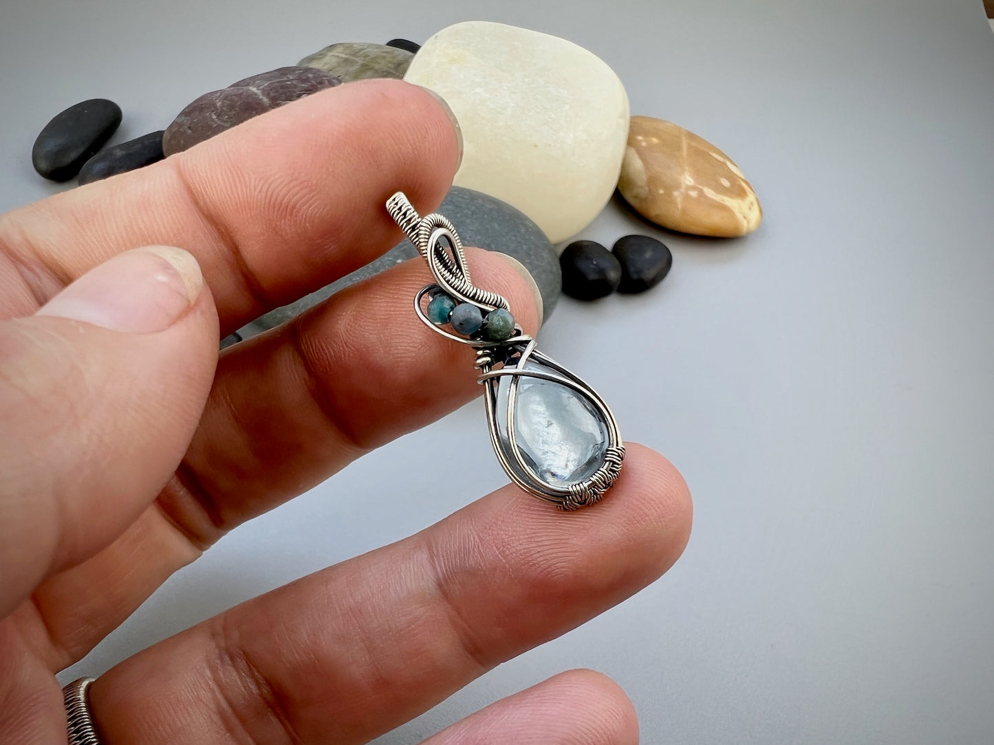 Sterling Silver Topaz Pendant - Dainty Wirewoven Topaz Necklace