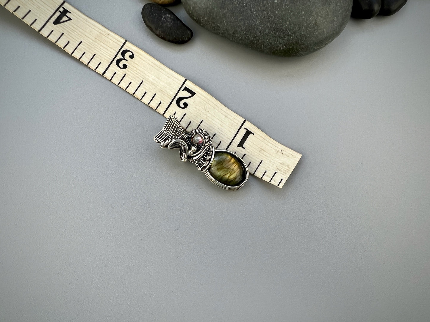 Sterling Silver Labradorite Pendant - Dainty Wirewoven Labradorite Necklace