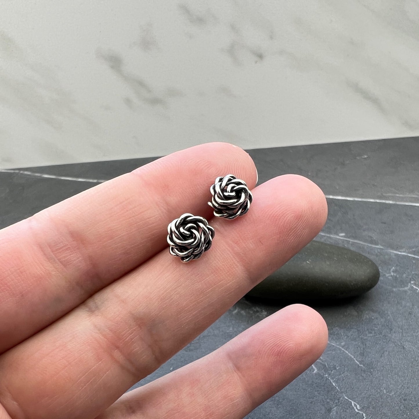 Twisted Rose Stud Earrings - Sterling Silver
