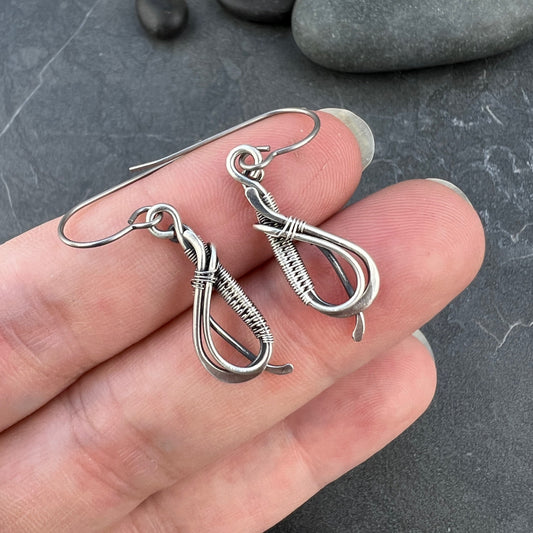 Handcrafted Sterling Silver Tear Drop Earrings | Intricate Wire Woven Design