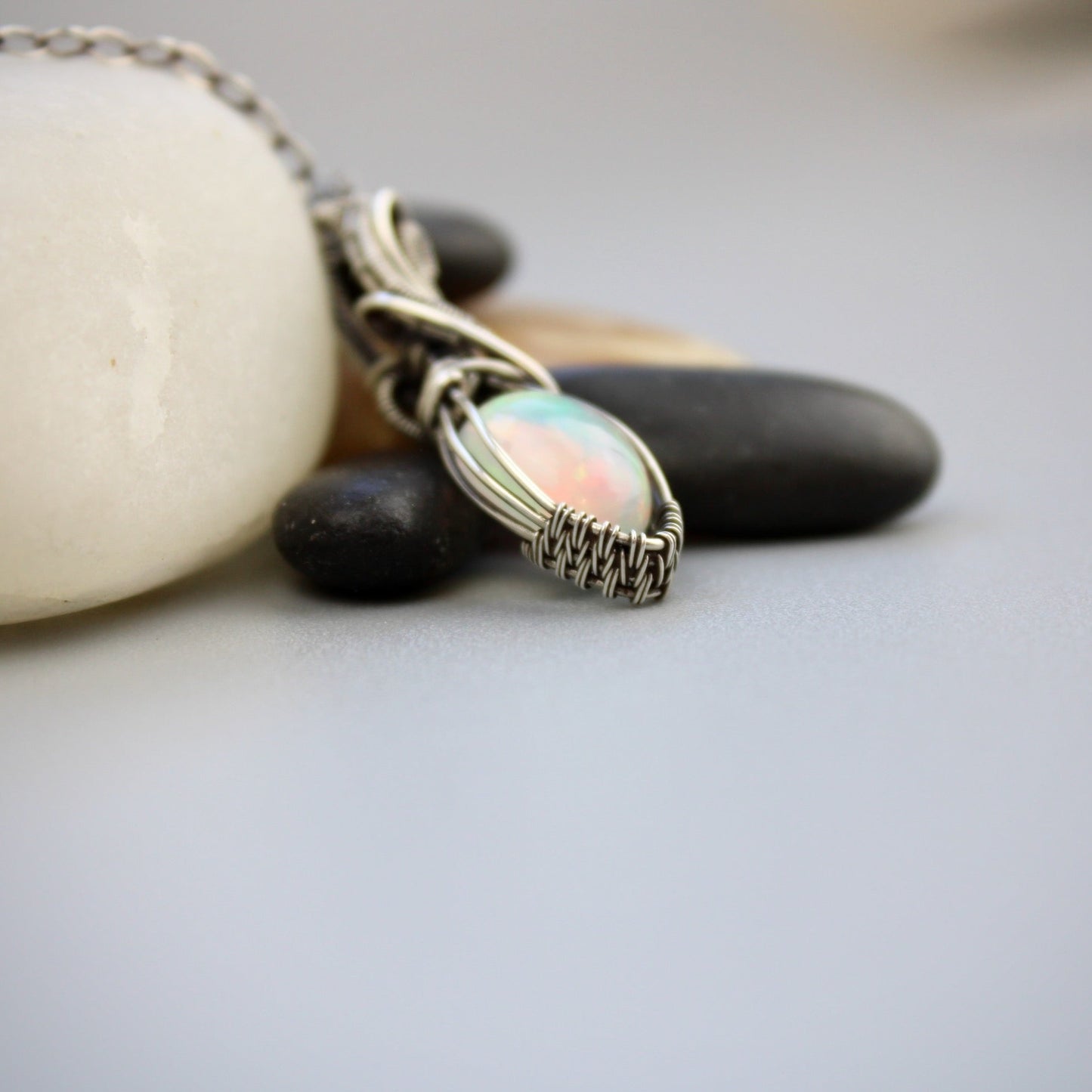 Elegant Swirly Silver Opal Pendant - Stunning Ethiopian Opal