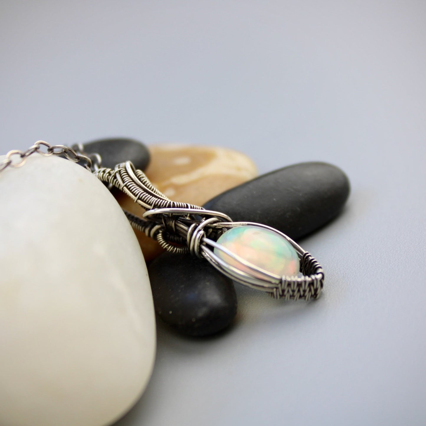 Elegant Swirly Silver Opal Pendant - Stunning Ethiopian Opal