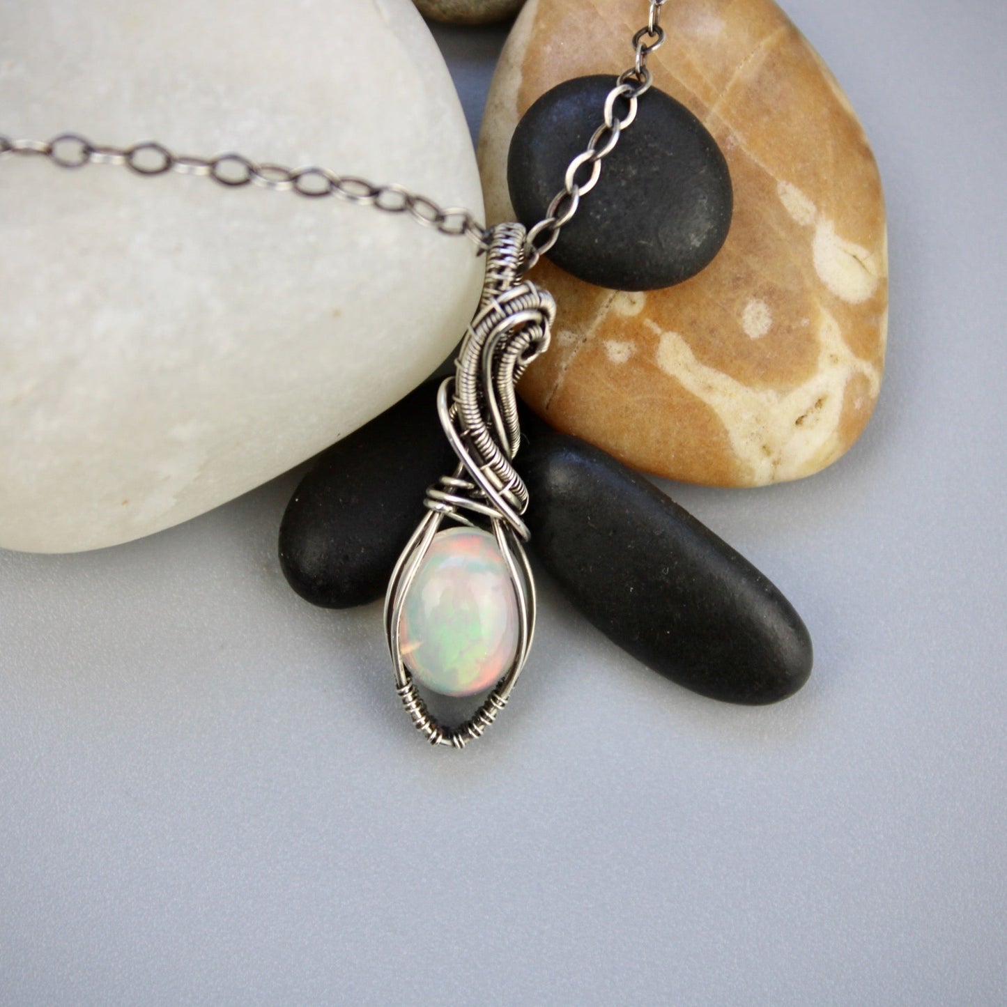 Elegant Swirly Silver Opal Pendant - Stunning Ethiopian Opal