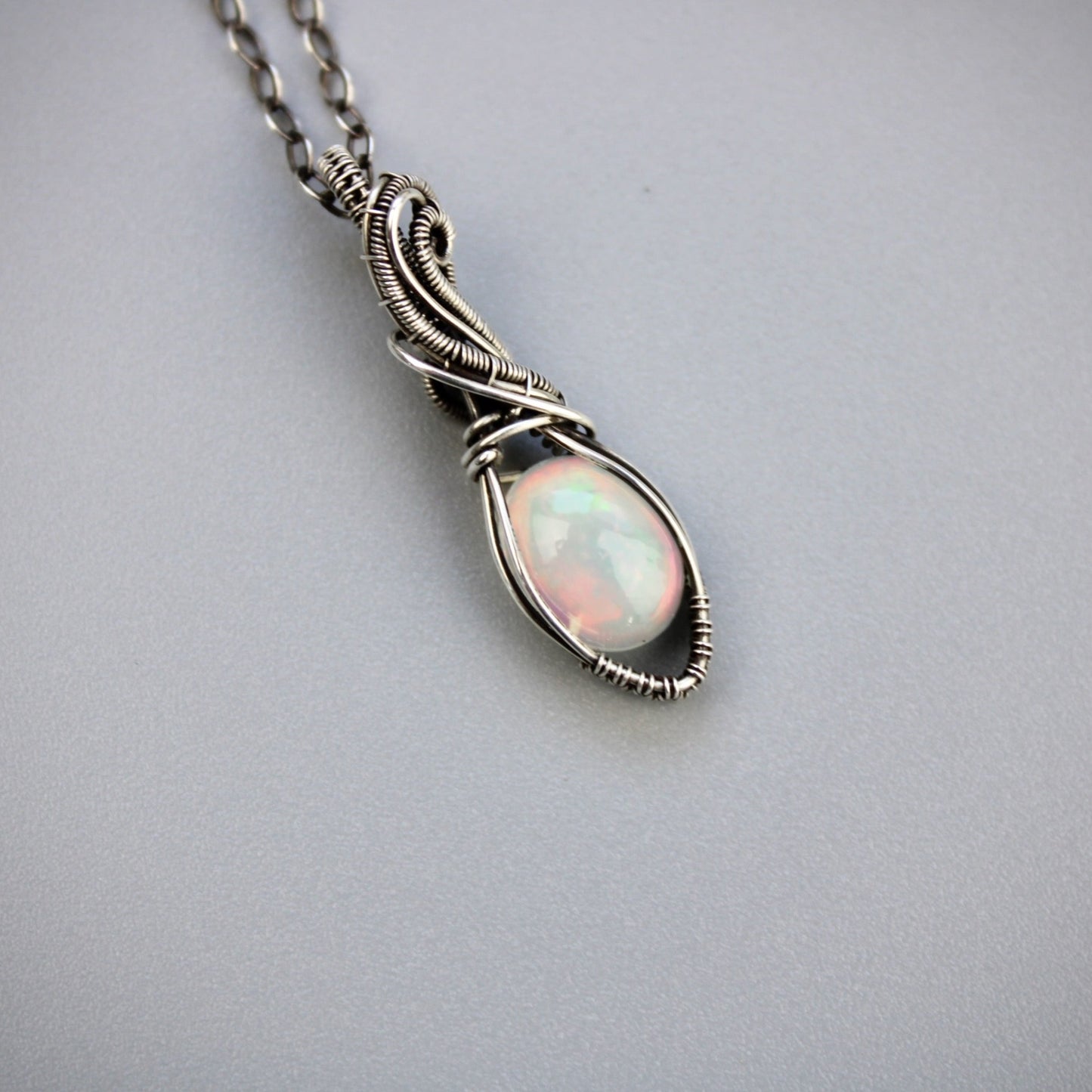 Elegant Swirly Silver Opal Pendant - Stunning Ethiopian Opal