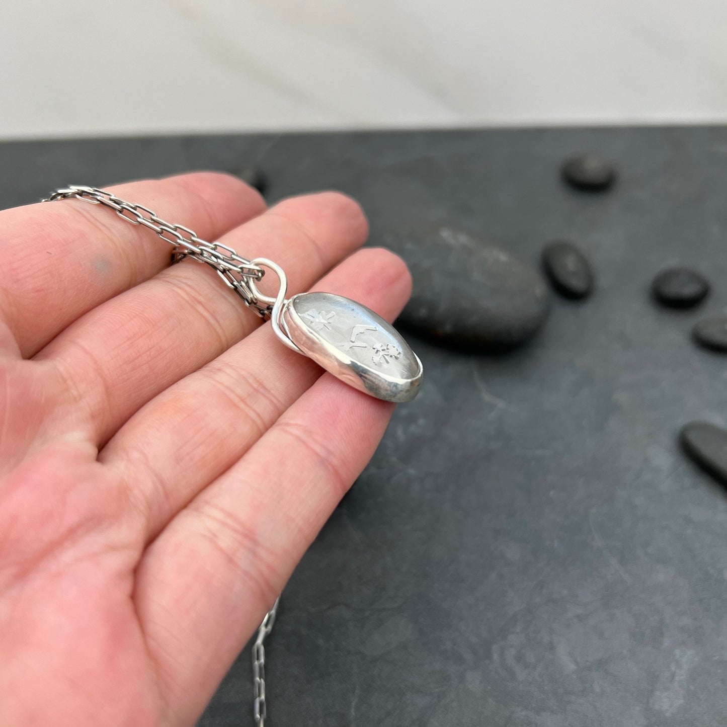 Clear Quartz Pendant | Sterling Silver Mountain Scene Necklace