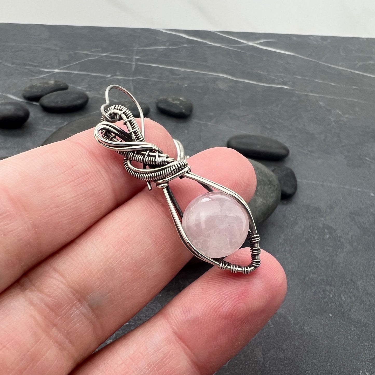 Handcrafted Sterling Silver Rose Quartz Earrings | Unique Artistic Design
