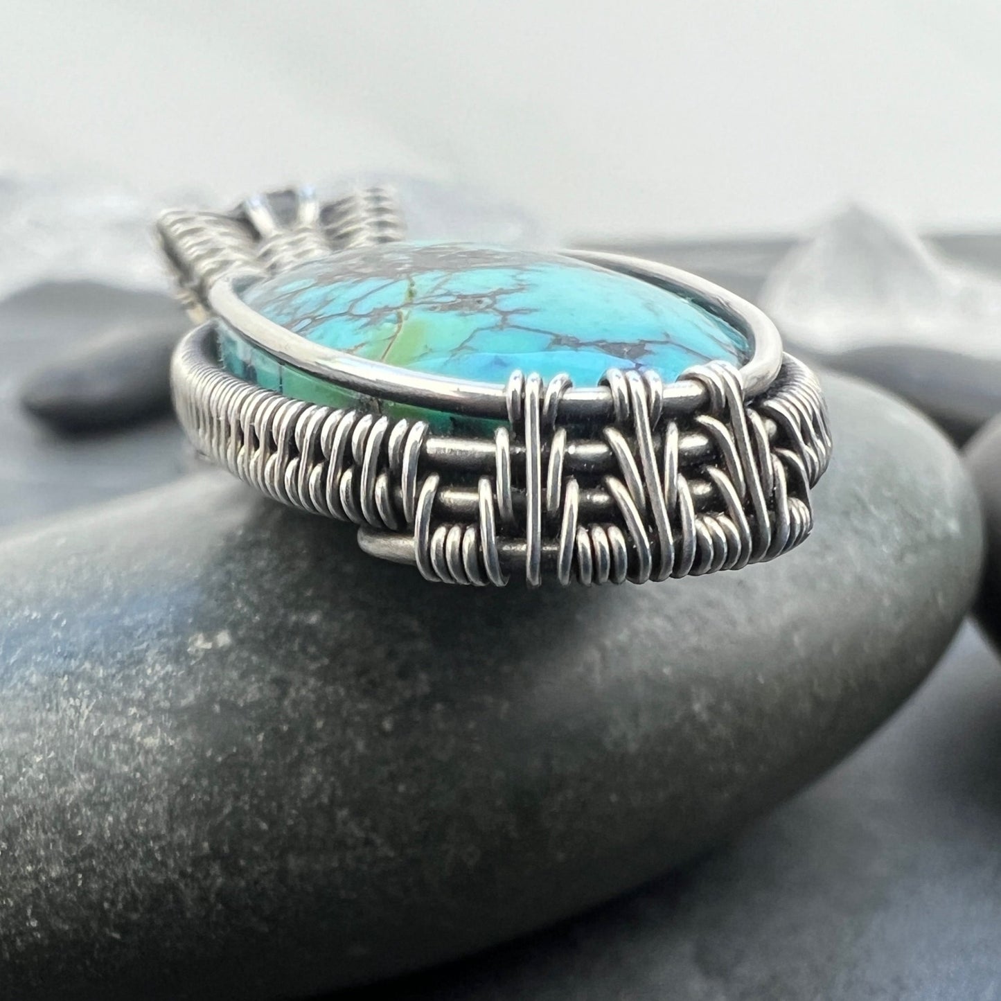 Silver Turquoise Pendant - Sterling Silver and Aquamarine Necklace
