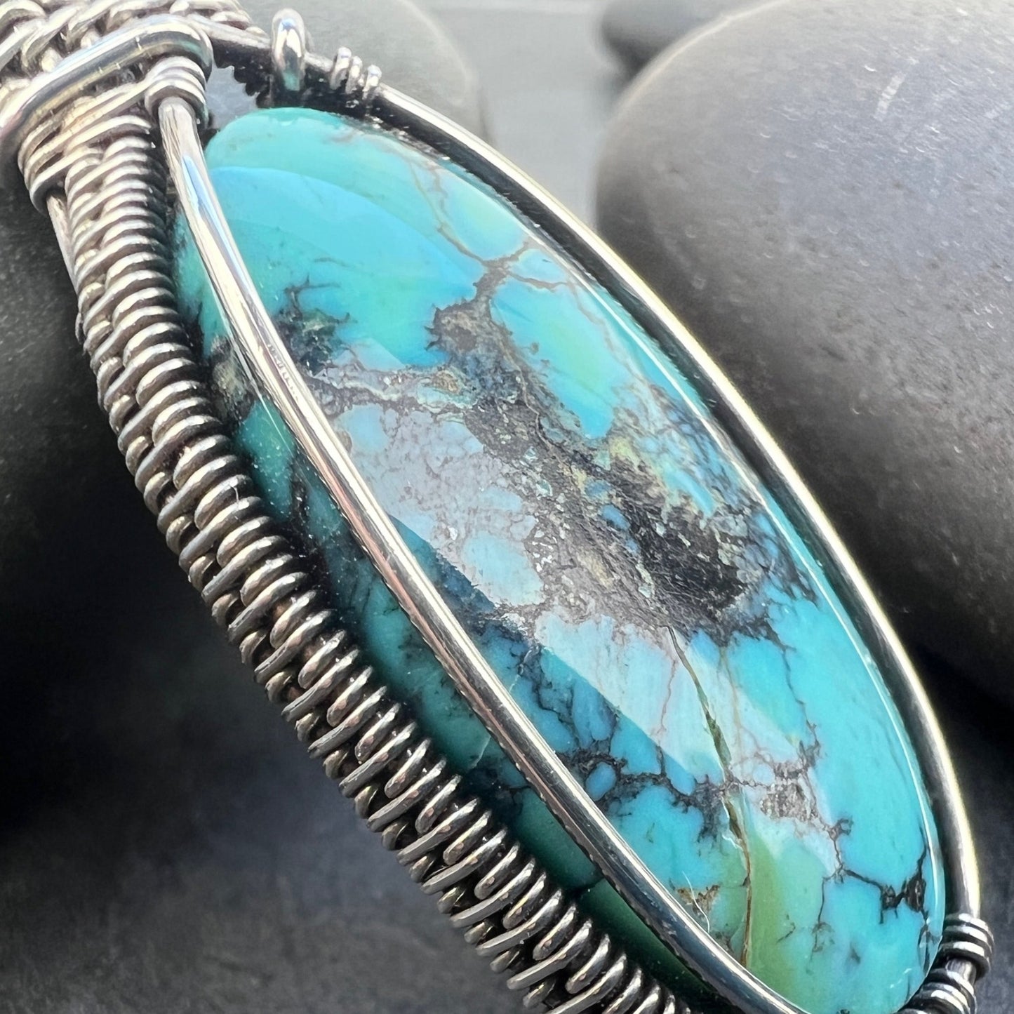 Silver Turquoise Pendant - Sterling Silver and Aquamarine Necklace