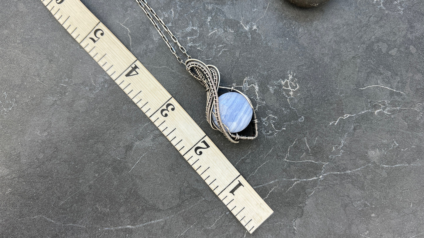 Large Blue Lace Agate Pendant - Sterling Silver